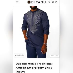 Men's Navy Traditional African Embroidery Shirt